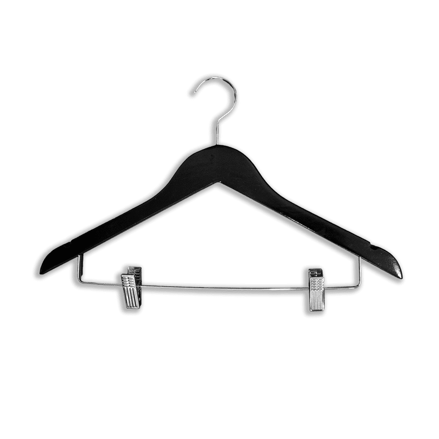 Imagem relacionada ao produto: Cabide De Madeira Preto Com Presilha (10 Unidades)