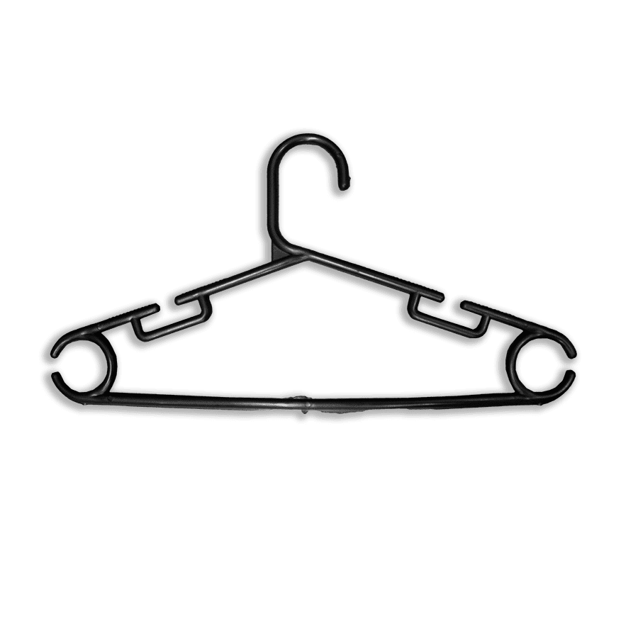 Imagem relacionada ao produto: Cabide De Plástico Duas Cavas Preto (50 Unidades)