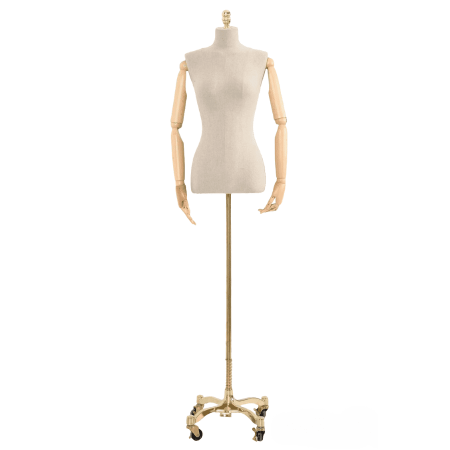 Imagem relacionada ao produto: Busto De Tecido Com Braço De Madeira E Pedestal Dourado