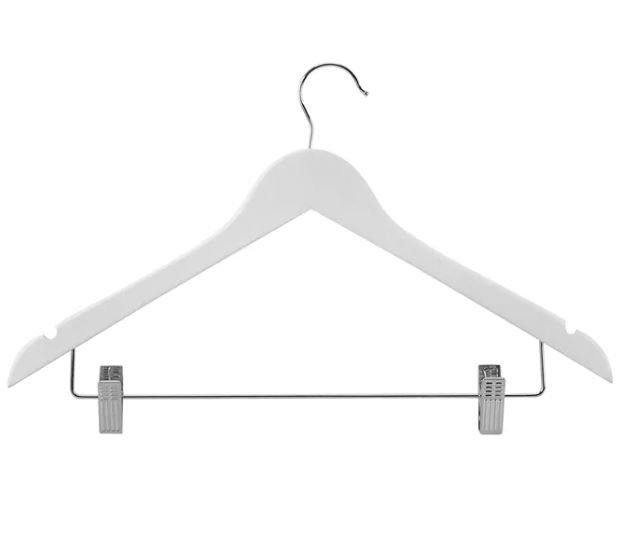 Imagem relacionada ao produto: Cabide De Madeira Branco Com Presilha (10 Unidades)
